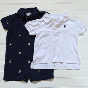 Ralph Lauren Navy Blue w/ Emb. Bees & White Polo Shirts Boys 9M